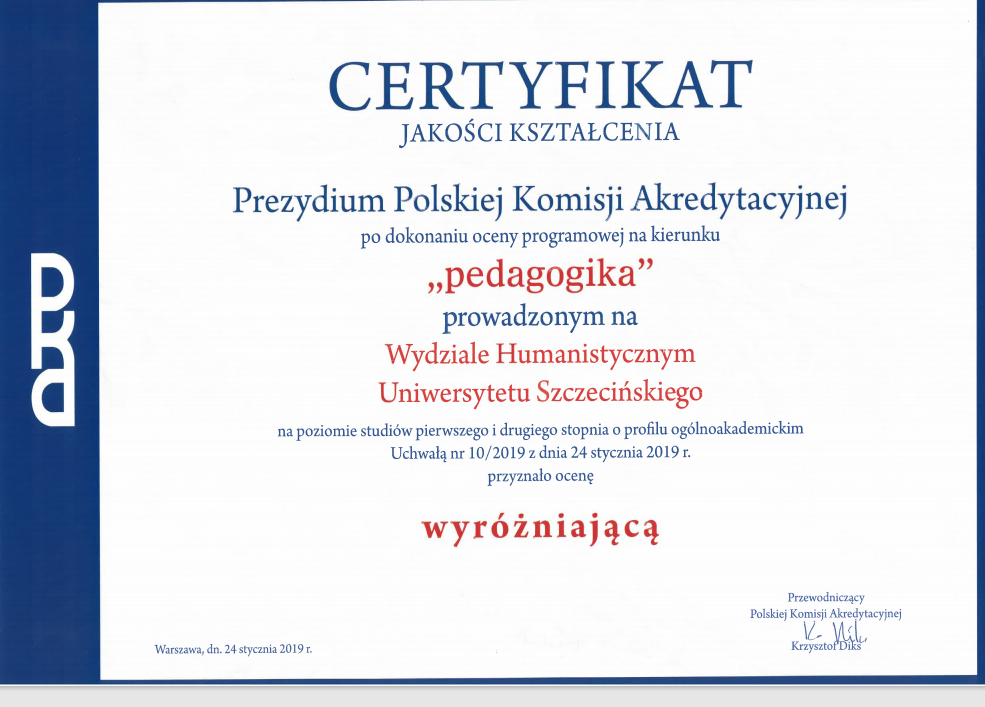 Certyfikat PKA dla pedagogiki