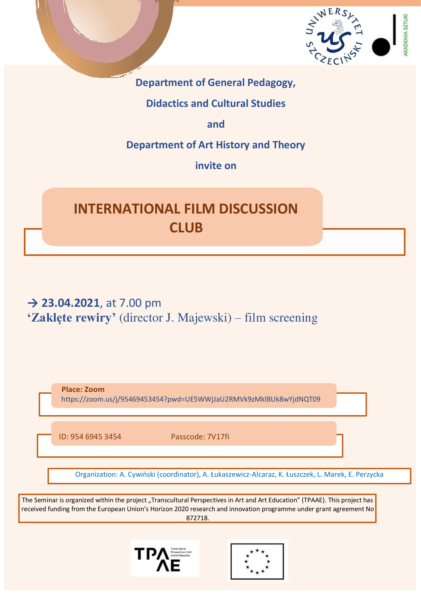 Zapraszamy na kolejne spotkanie w ramach  Międzynarodowego Dyskusyjnego Klubu Filmowego